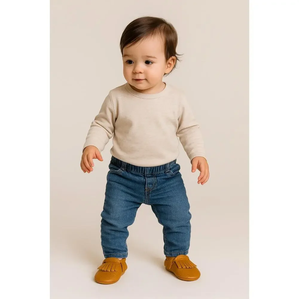NWT Genuine Leather Baby Moccasins – Classic Tan Fringe - 12-18 Months
